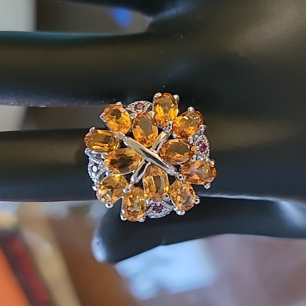 Yellow Citrine Rhodolite Garnet .925 Sterling Silver Ring